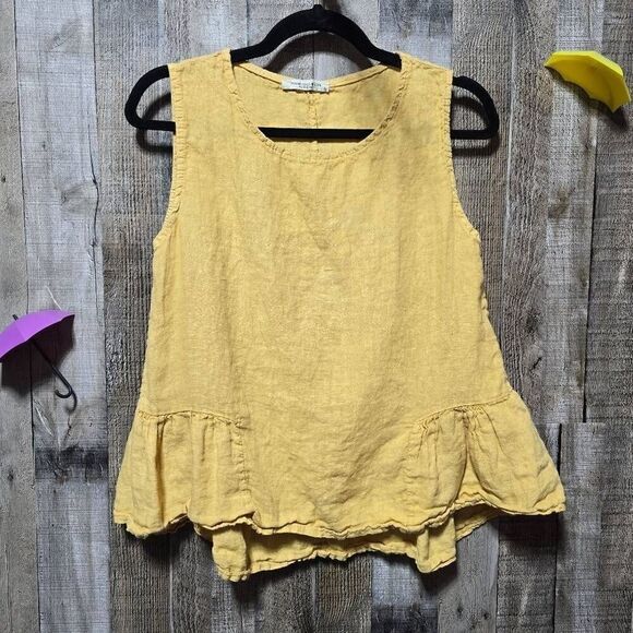 Francesca Bettini Made in Italy Blouse Yellow Sleeveless Linen Top - Picture 1 of 3